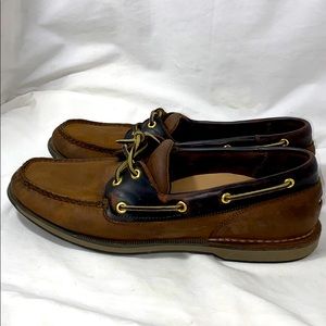 Rockport brown leather slip on boat shoes size 12
